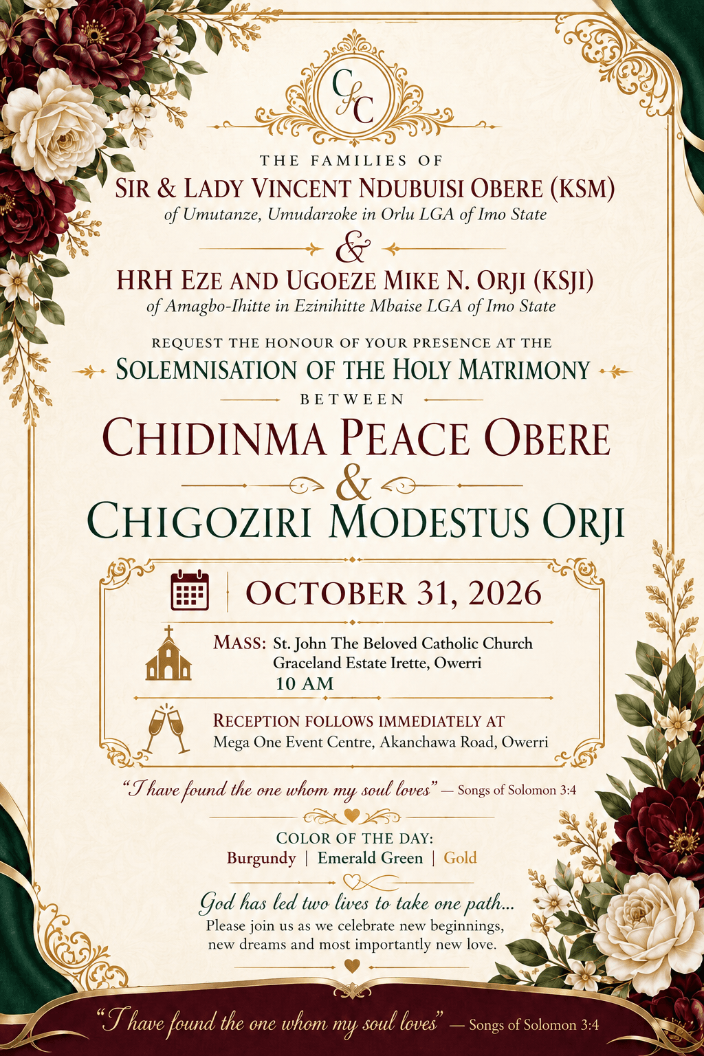 Official wedding invitation